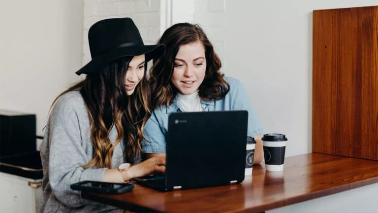 Women using computer